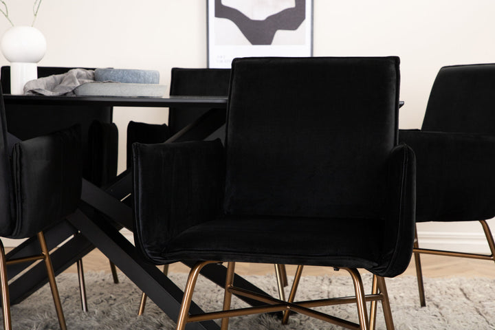 Venture Home Piazza Dining Table - Black / Black Veneer+Petra Chair - Distressed Copper / Black Velvet_6