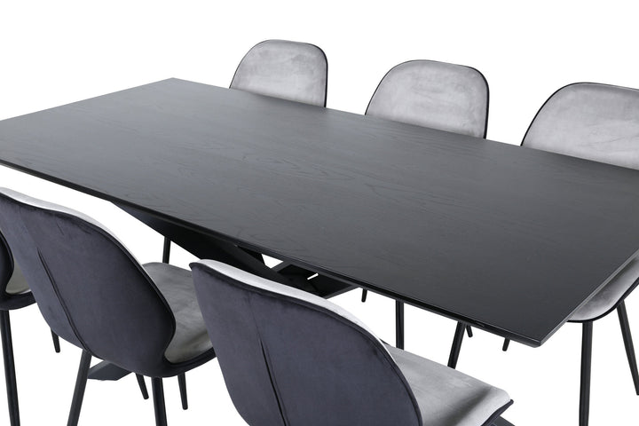 Venture Home Piazza Dining Table - Black / Black Veneer+Emma Chair - Black / Black and Light Grey Black Velvet in Back Grey Velvet in front_6
