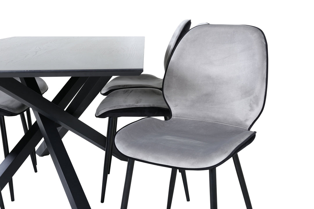 Venture Home Piazza Dining Table - Black / Black Veneer+Emma Chair - Black / Black and Light Grey Black Velvet in Back Grey Velvet in front_6