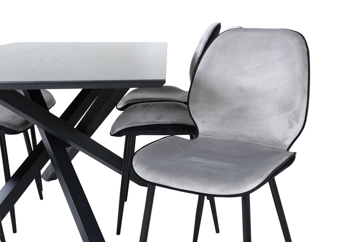 Venture Home Piazza Dining Table - Black / Black Veneer+Emma Chair - Black / Black and Light Grey Black Velvet in Back Grey Velvet in front_6