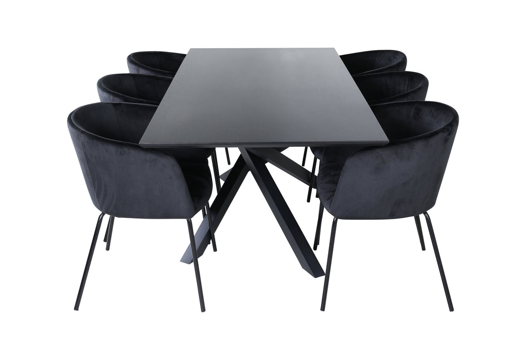 Venture Home Piazza Dining Table - Black / Black Veneer+Berit Chair - Black / Black Velvet_6