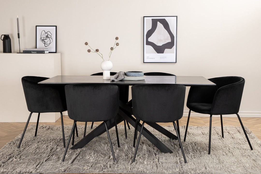 Venture Home Piazza Dining Table - Black / Black Veneer+Berit Chair - Black / Black Velvet_6
