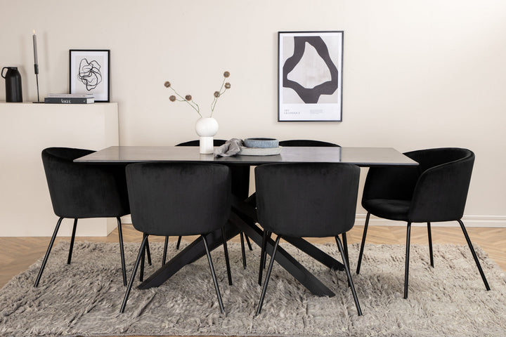 Venture Home Piazza Dining Table - Black / Black Veneer+Berit Chair - Black / Black Velvet_6
