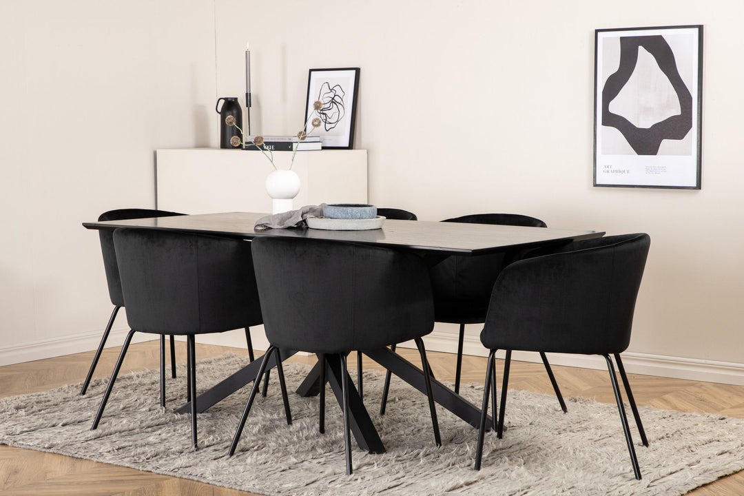 Venture Home Piazza Dining Table - Black / Black Veneer+Berit Chair - Black / Black Velvet_6