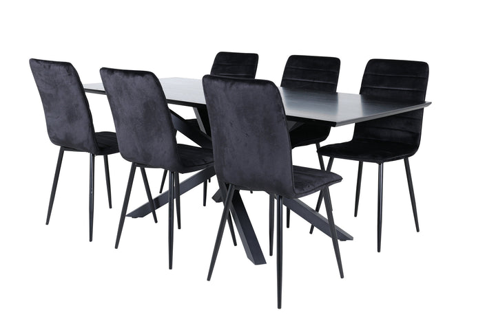 Venture Home Piazza Dining Table - Black / Black Veneer+Windu Lyx Chair - Black / Black Velvet_6