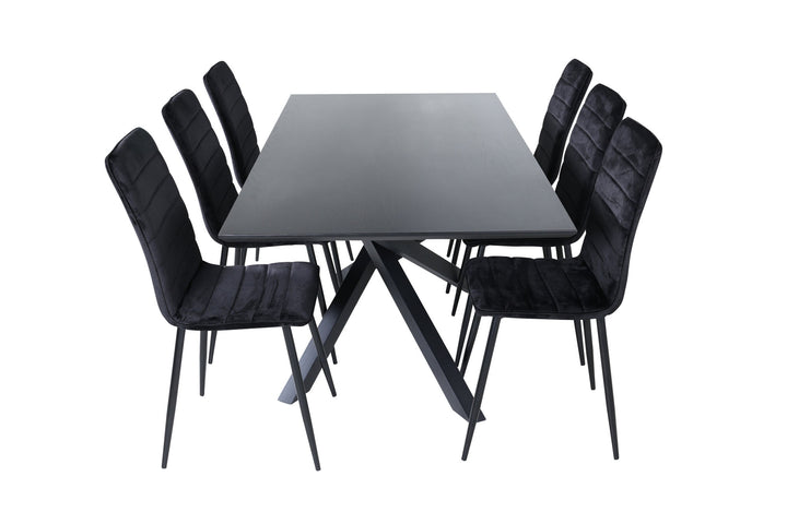 Venture Home Piazza Dining Table - Black / Black Veneer+Windu Lyx Chair - Black / Black Velvet_6