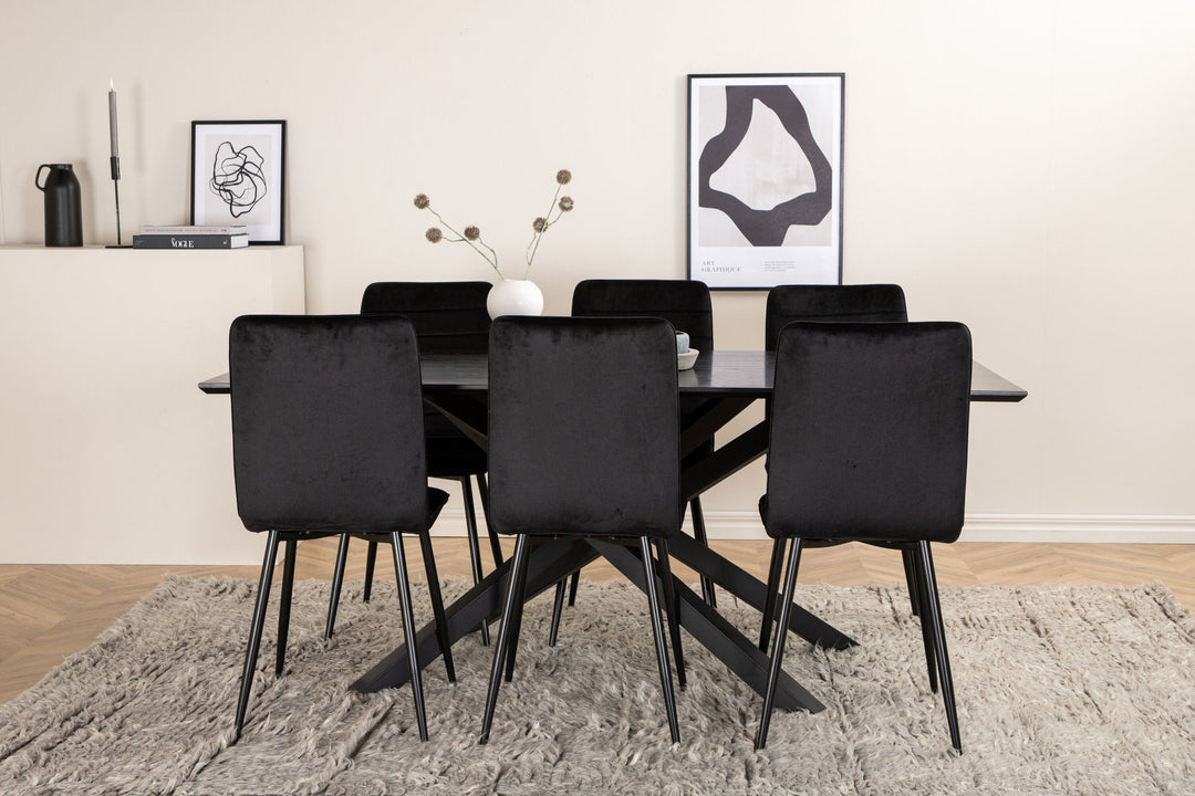 Venture Home Piazza Dining Table - Black / Black Veneer+Windu Lyx Chair - Black / Black Velvet_6