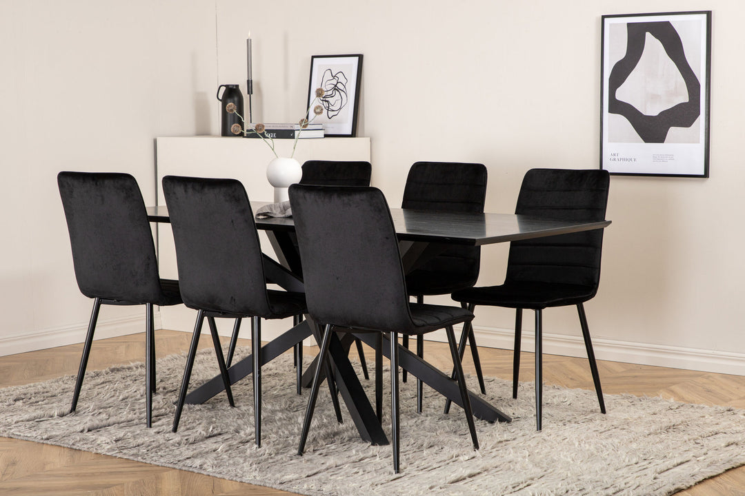 Venture Home Piazza Dining Table - Black / Black Veneer+Windu Lyx Chair - Black / Black Velvet_6