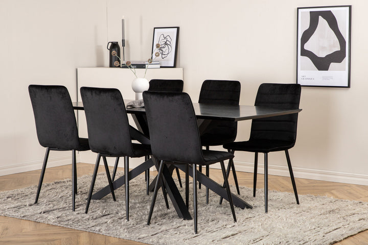 Venture Home Piazza Dining Table - Black / Black Veneer+Windu Lyx Chair - Black / Black Velvet_6
