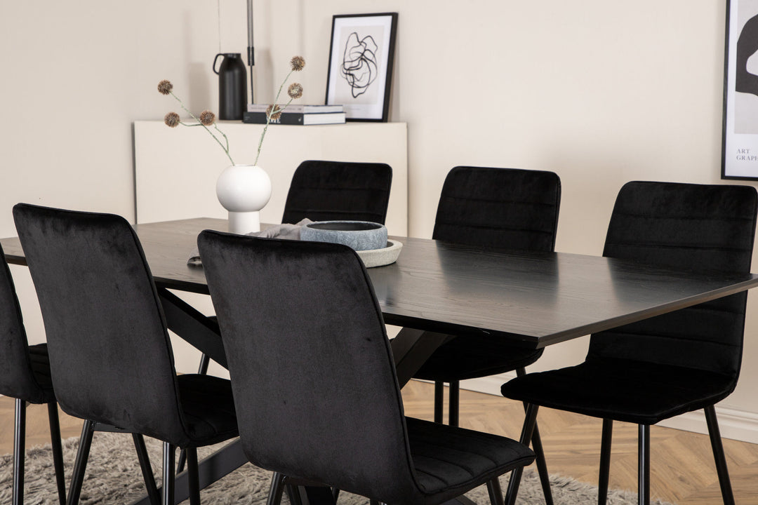 Venture Home Piazza Dining Table - Black / Black Veneer+Windu Lyx Chair - Black / Black Velvet_6