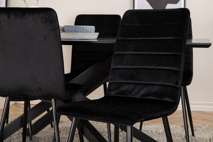 Venture Home Piazza Dining Table - Black / Black Veneer+Windu Lyx Chair - Black / Black Velvet_6
