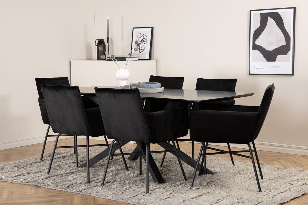 Venture Home Piazza Dining Table - Black / Black Veneer+Petra Chair - Black / Black Velvet_6
