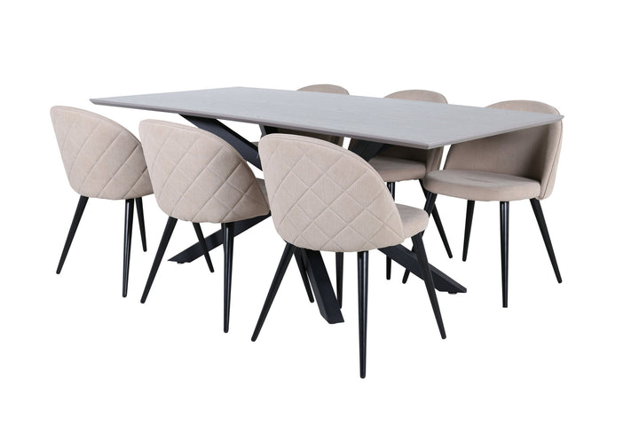 Venture Home Piazza Dining Table - Black / Grey Veneer+Velvet Stitches Chair - Black / Beige Fabric (Polyester linen )_6