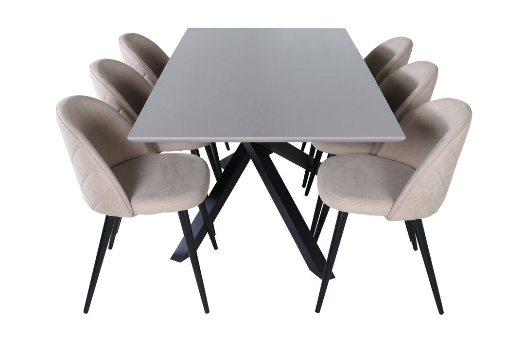 Venture Home Piazza Dining Table - Black / Grey Veneer+Velvet Stitches Chair - Black / Beige Fabric (Polyester linen )_6