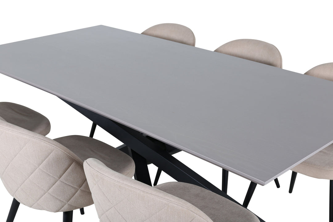 Venture Home Piazza Dining Table - Black / Grey Veneer+Velvet Stitches Chair - Black / Beige Fabric (Polyester linen )_6