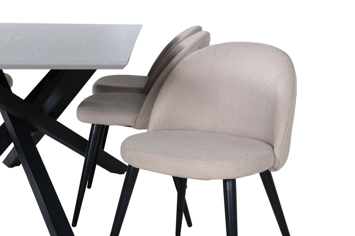 Venture Home Piazza Dining Table - Black / Grey Veneer+Velvet Stitches Chair - Black / Beige Fabric (Polyester linen )_6