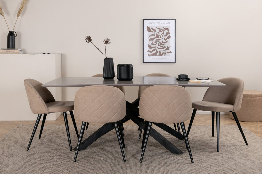 Venture Home Piazza Dining Table - Black / Grey Veneer+Velvet Stitches Chair - Black / Beige Fabric (Polyester linen )_6