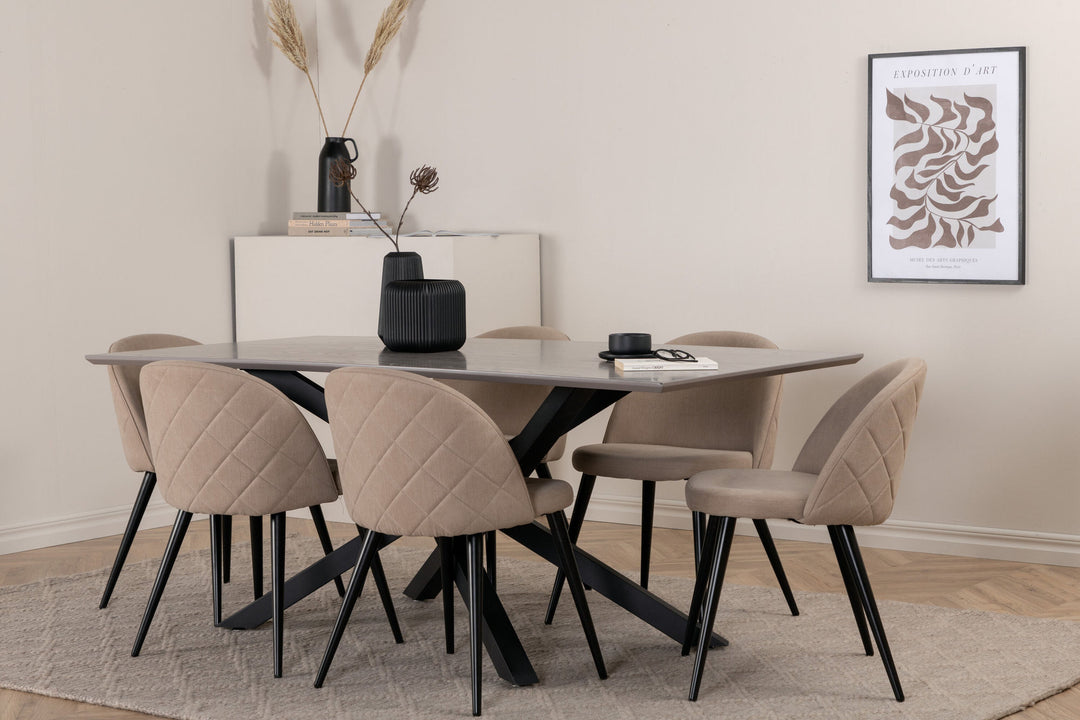 Venture Home Piazza Dining Table - Black / Grey Veneer+Velvet Stitches Chair - Black / Beige Fabric (Polyester linen )_6