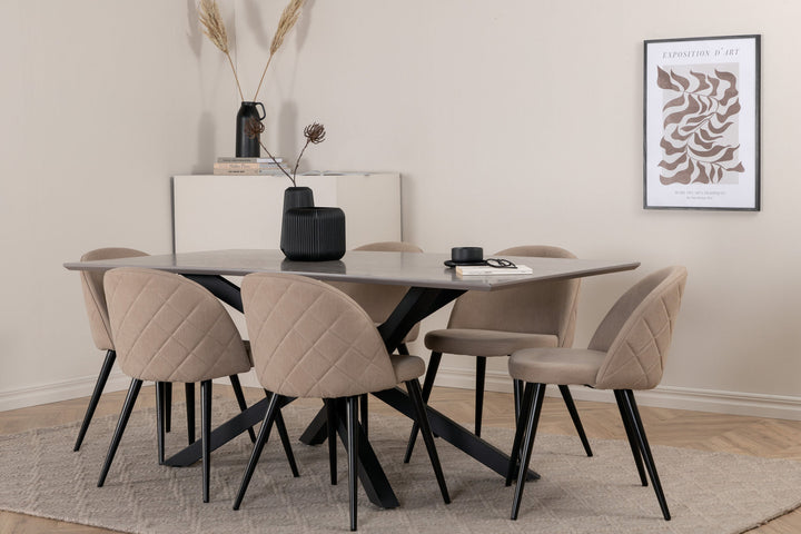 Venture Home Piazza Dining Table - Black / Grey Veneer+Velvet Stitches Chair - Black / Beige Fabric (Polyester linen )_6