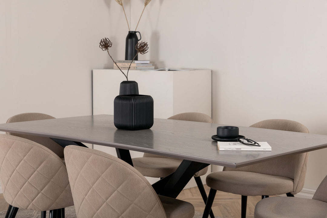 Venture Home Piazza Dining Table - Black / Grey Veneer+Velvet Stitches Chair - Black / Beige Fabric (Polyester linen )_6
