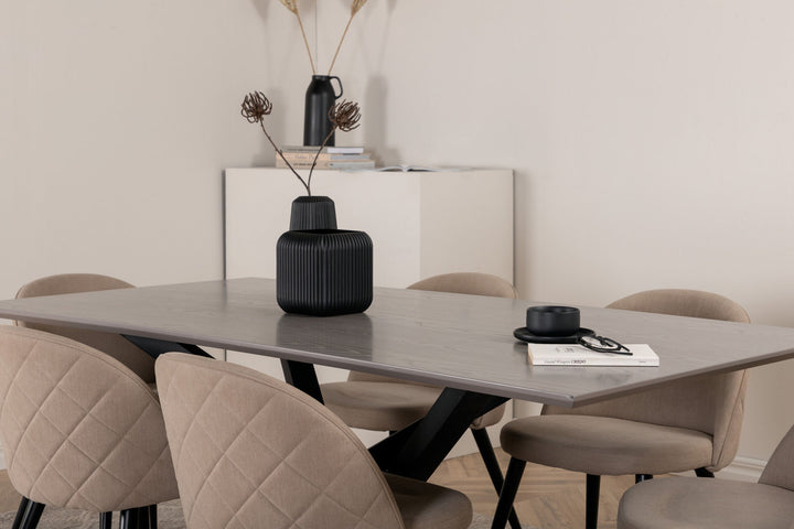Venture Home Piazza Dining Table - Black / Grey Veneer+Velvet Stitches Chair - Black / Beige Fabric (Polyester linen )_6