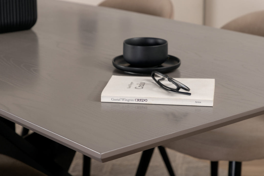 Venture Home Piazza Dining Table - Black / Grey Veneer+Velvet Stitches Chair - Black / Beige Fabric (Polyester linen )_6