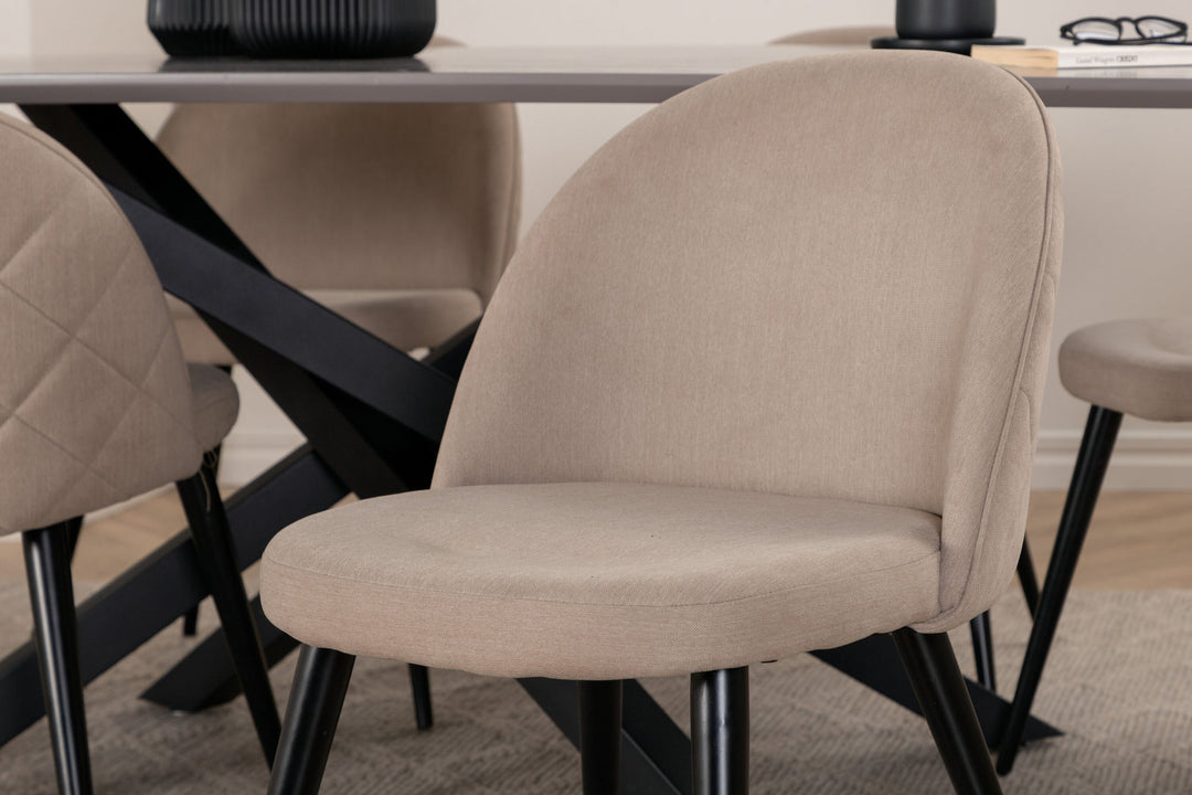 Venture Home Piazza Dining Table - Black / Grey Veneer+Velvet Stitches Chair - Black / Beige Fabric (Polyester linen )_6