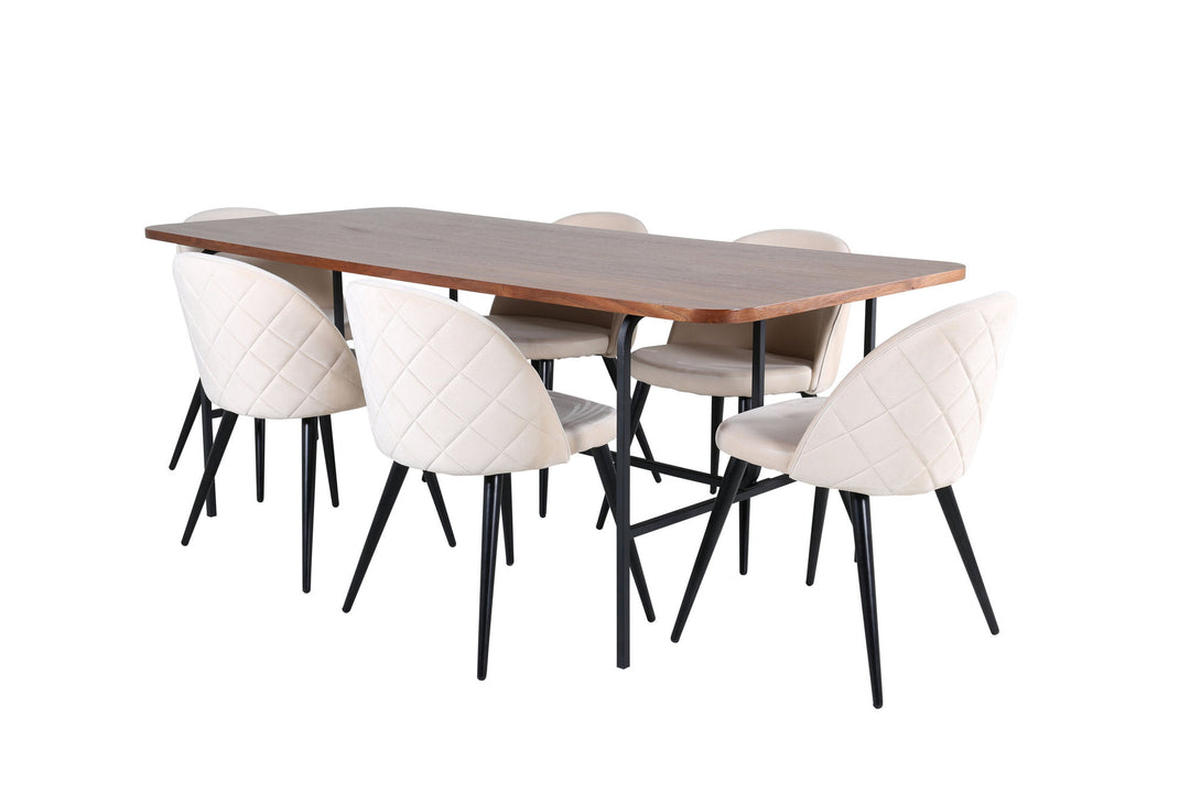 Venture Home Uno Dining Table - Black / Walnut Veneer+Velvet Stitches Chair - Black / Beige Velvet_6