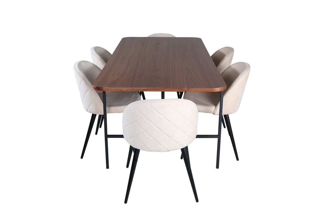 Venture Home Uno Dining Table - Black / Walnut Veneer+Velvet Stitches Chair - Black / Beige Velvet_6
