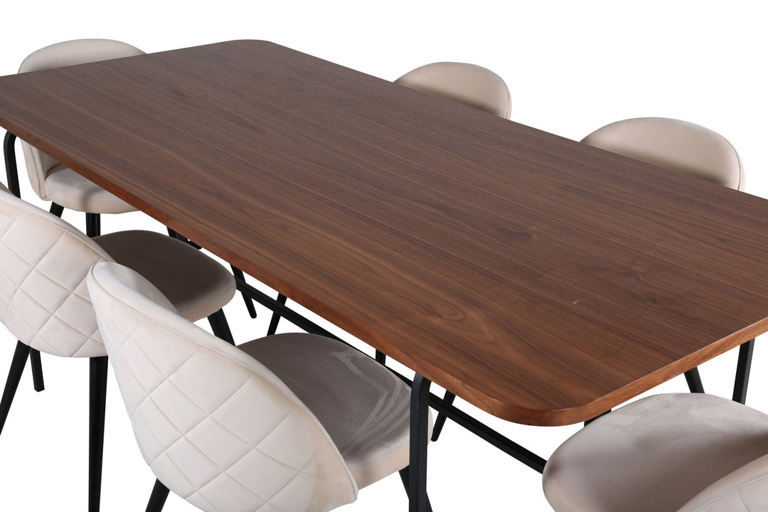 Venture Home Uno Dining Table - Black / Walnut Veneer+Velvet Stitches Chair - Black / Beige Velvet_6
