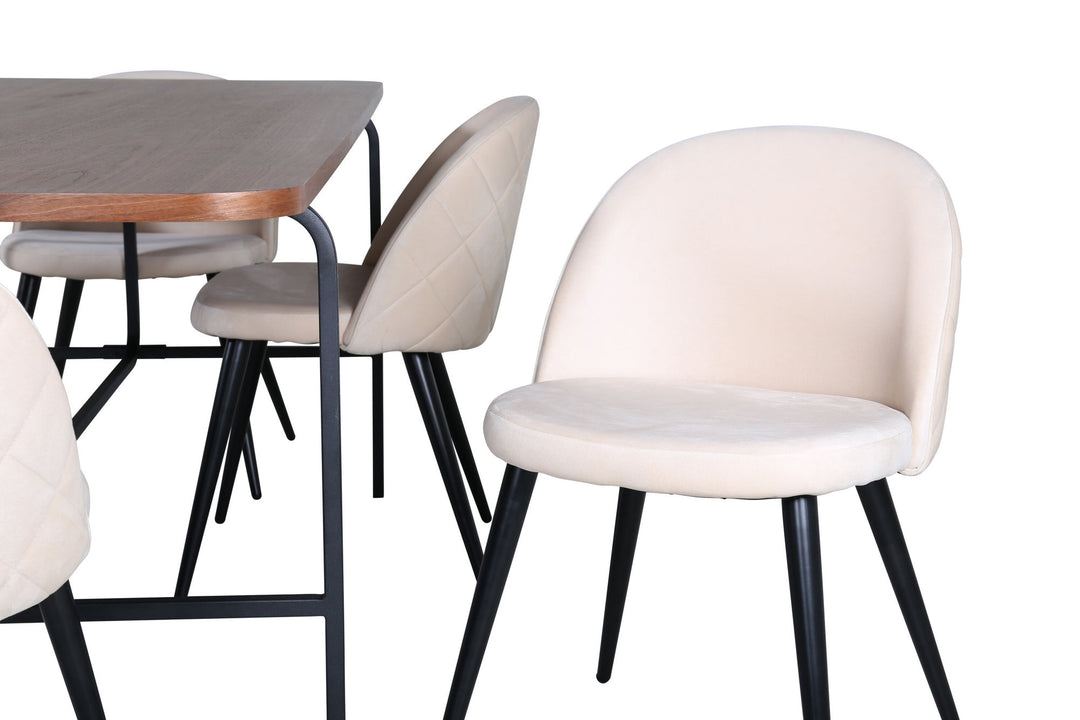 Venture Home Uno Dining Table - Black / Walnut Veneer+Velvet Stitches Chair - Black / Beige Velvet_6