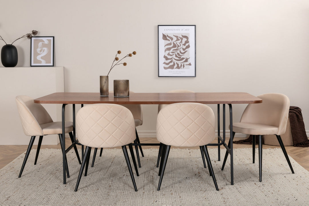 Venture Home Uno Dining Table - Black / Walnut Veneer+Velvet Stitches Chair - Black / Beige Velvet_6