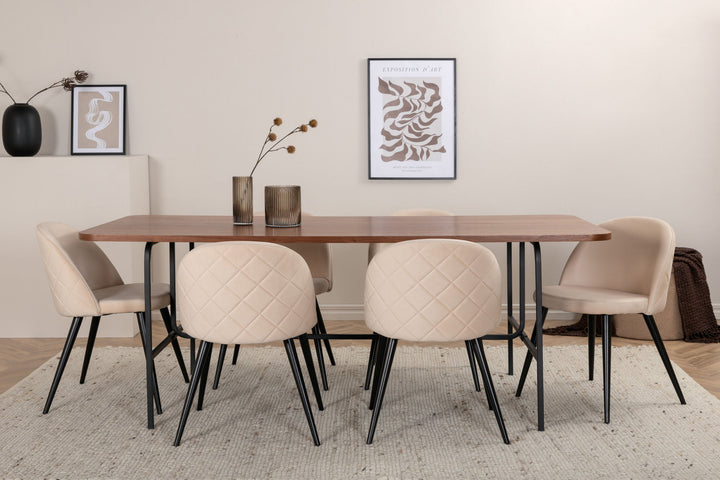 Venture Home Uno Dining Table - Black / Walnut Veneer+Velvet Stitches Chair - Black / Beige Velvet_6