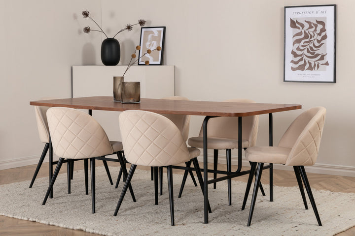 Venture Home Uno Dining Table - Black / Walnut Veneer+Velvet Stitches Chair - Black / Beige Velvet_6