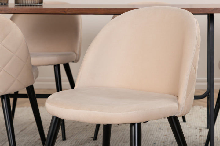 Venture Home Uno Dining Table - Black / Walnut Veneer+Velvet Stitches Chair - Black / Beige Velvet_6
