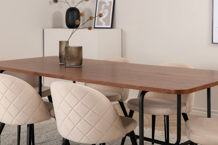 Venture Home Uno Dining Table - Black / Walnut Veneer+Velvet Stitches Chair - Black / Beige Velvet_6