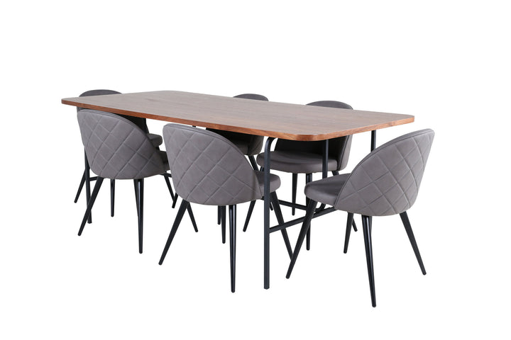 Venture Home Uno Dining Table - Black / Walnut Veneer+Velvet Stitches Chair - Black / Grey Micro Fibre_6