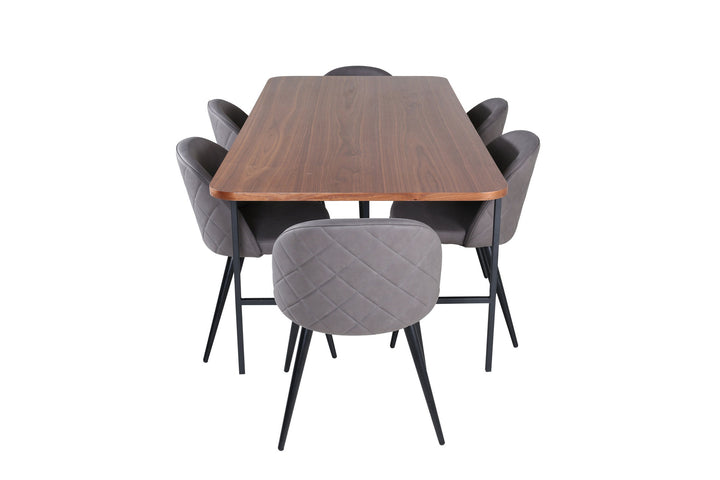 Venture Home Uno Dining Table - Black / Walnut Veneer+Velvet Stitches Chair - Black / Grey Micro Fibre_6