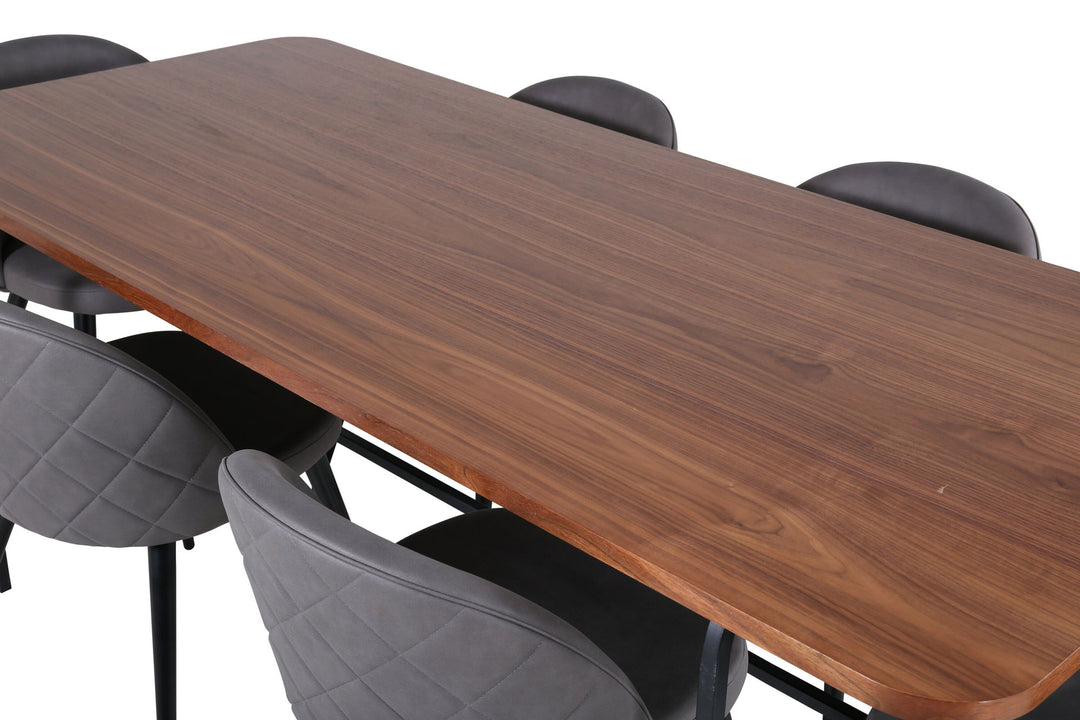 Venture Home Uno Dining Table - Black / Walnut Veneer+Velvet Stitches Chair - Black / Grey Micro Fibre_6