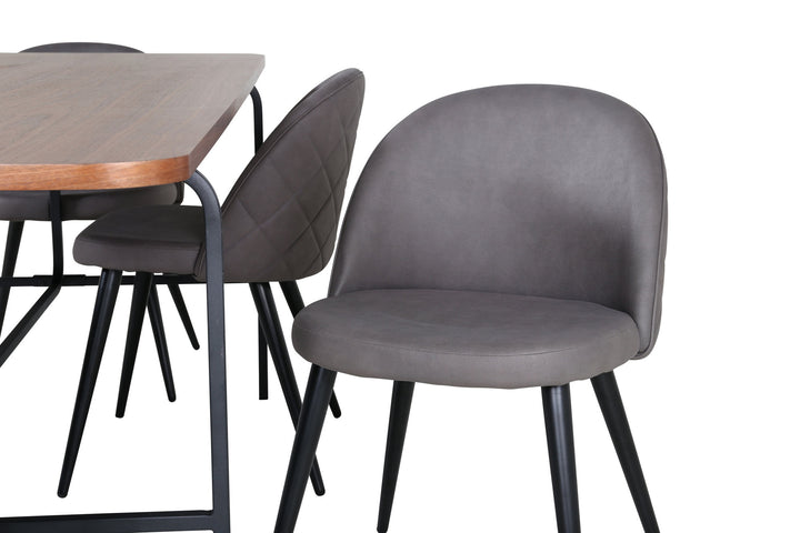 Venture Home Uno Dining Table - Black / Walnut Veneer+Velvet Stitches Chair - Black / Grey Micro Fibre_6