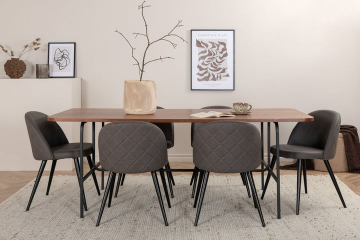 Venture Home Uno Dining Table - Black / Walnut Veneer+Velvet Stitches Chair - Black / Grey Micro Fibre_6