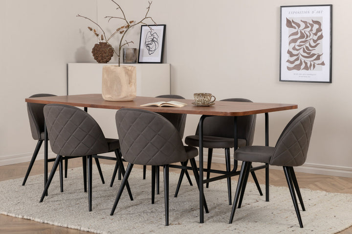 Venture Home Uno Dining Table - Black / Walnut Veneer+Velvet Stitches Chair - Black / Grey Micro Fibre_6