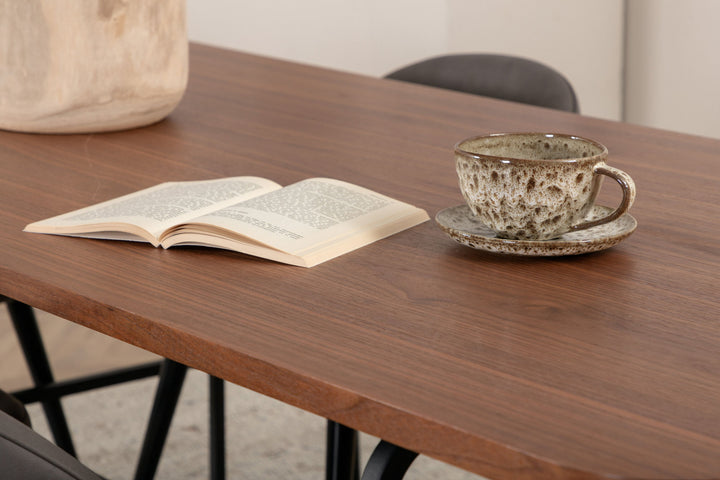 Venture Home Uno Dining Table - Black / Walnut Veneer+Velvet Stitches Chair - Black / Grey Micro Fibre_6