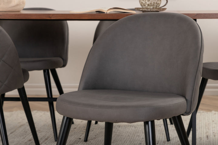 Venture Home Uno Dining Table - Black / Walnut Veneer+Velvet Stitches Chair - Black / Grey Micro Fibre_6