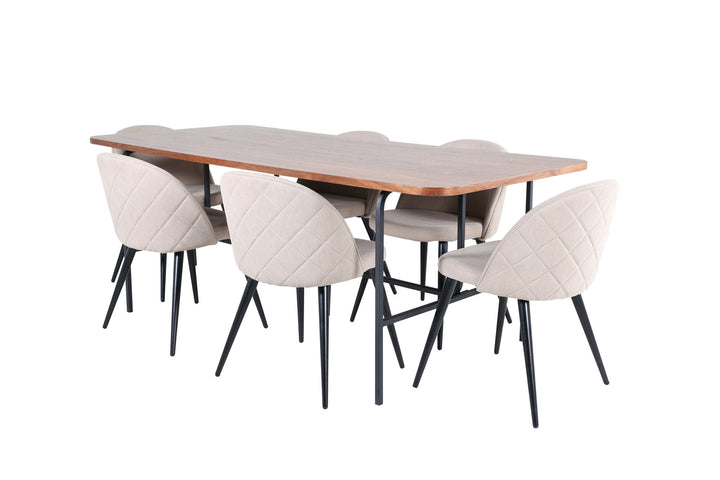 Venture Home Uno Dining Table - Black / Walnut Veneer+Velvet Stitches Chair - Black / Beige Fabric (Polyester linen )_6