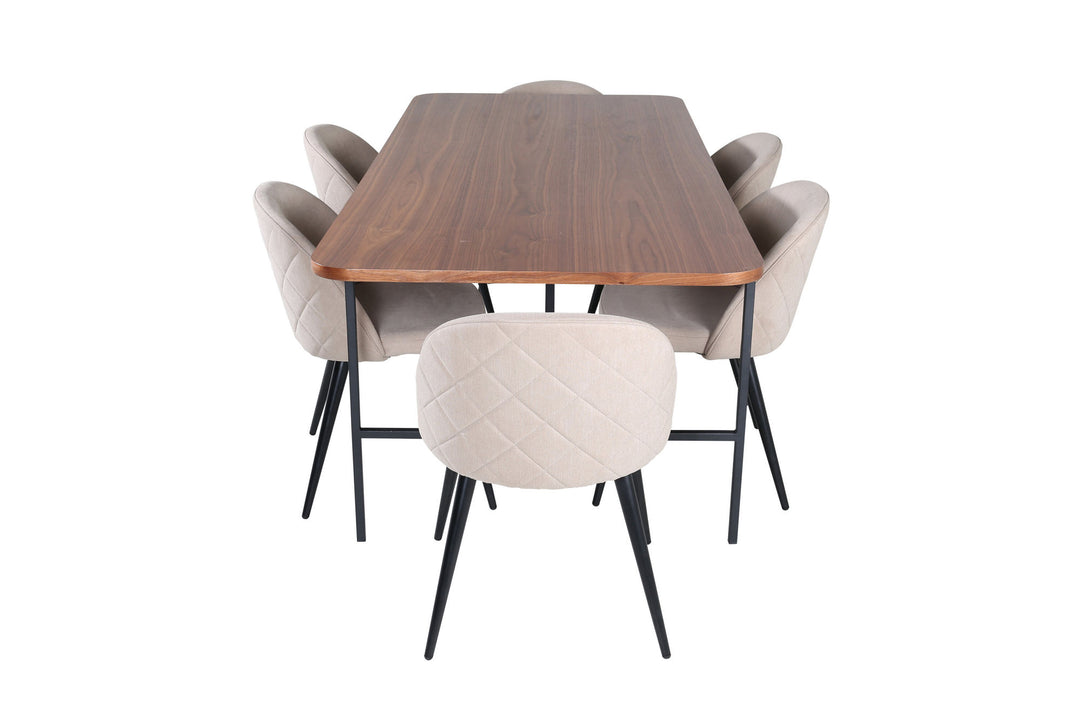 Venture Home Uno Dining Table - Black / Walnut Veneer+Velvet Stitches Chair - Black / Beige Fabric (Polyester linen )_6