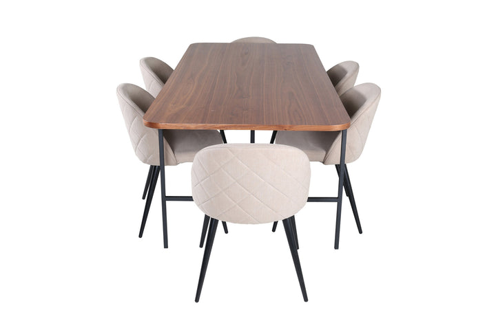 Venture Home Uno Dining Table - Black / Walnut Veneer+Velvet Stitches Chair - Black / Beige Fabric (Polyester linen )_6