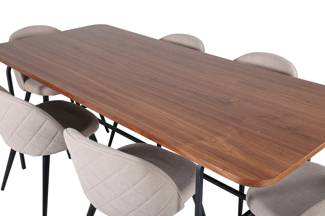 Venture Home Uno Dining Table - Black / Walnut Veneer+Velvet Stitches Chair - Black / Beige Fabric (Polyester linen )_6