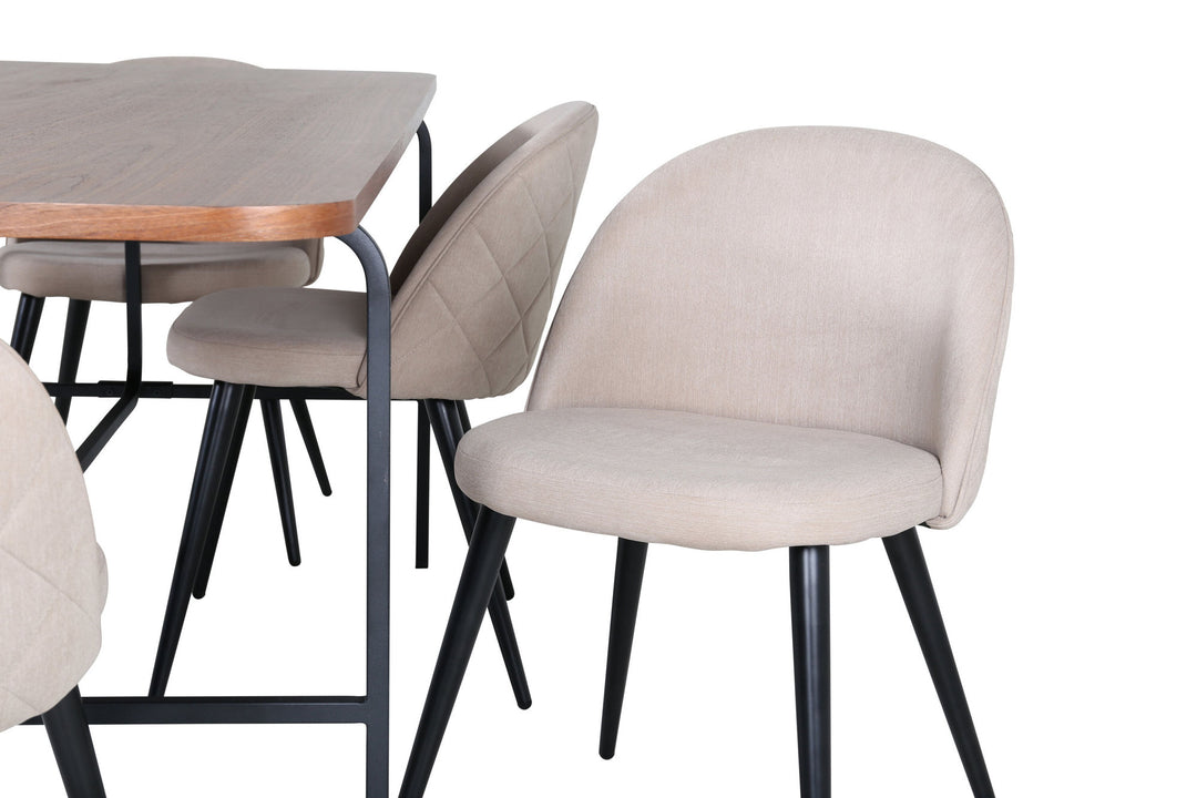 Venture Home Uno Dining Table - Black / Walnut Veneer+Velvet Stitches Chair - Black / Beige Fabric (Polyester linen )_6