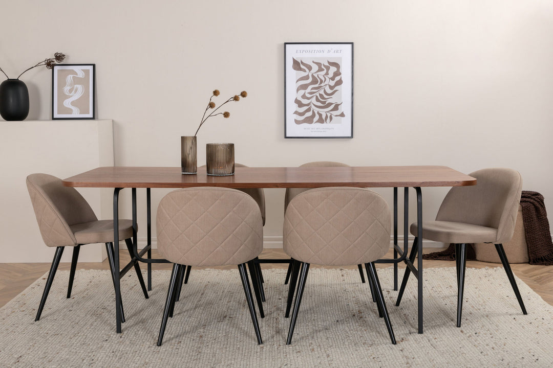 Venture Home Uno Dining Table - Black / Walnut Veneer+Velvet Stitches Chair - Black / Beige Fabric (Polyester linen )_6